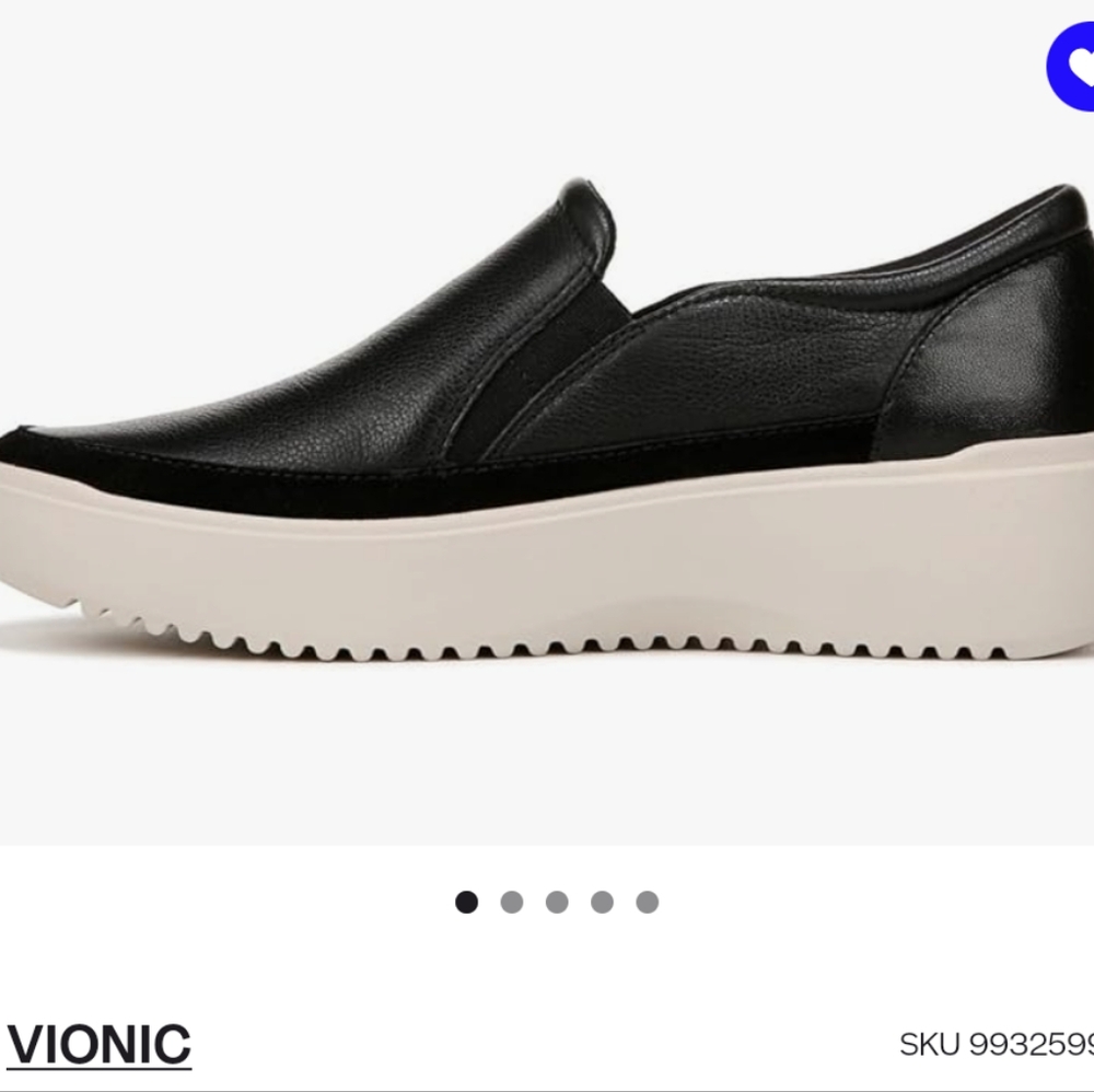 Vionic Kearny Platform Sneaker Comfort Shoes Sz 10 Black Leather Slip On Casual